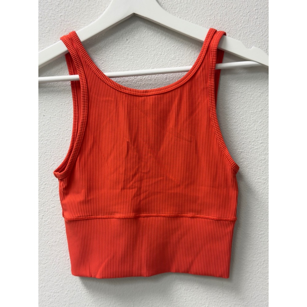 Lululemon Ebb to Street Tank Top 4 Orange Ribbed Cropped V-Back Athleisure Gym
